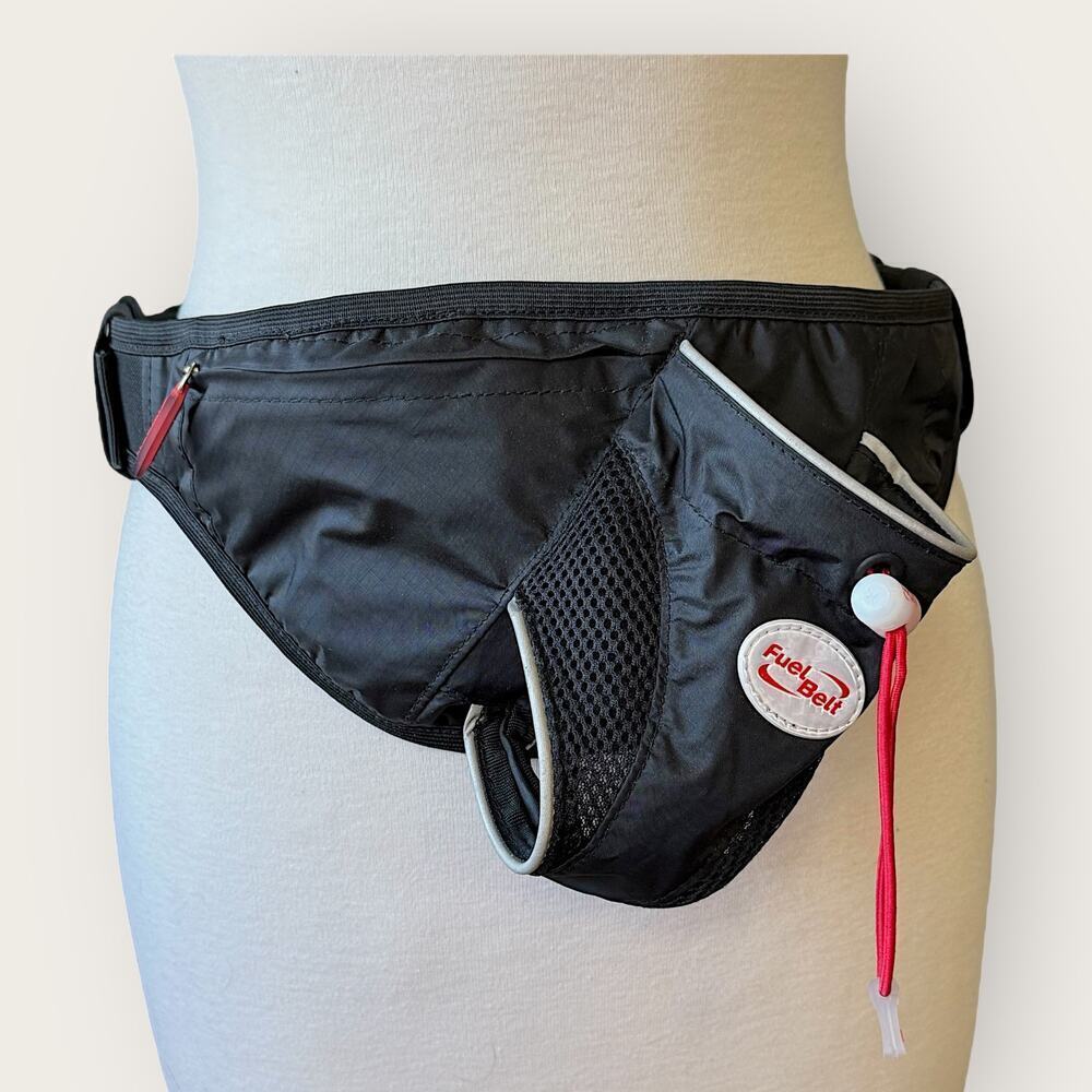 Fuel Belt Bottle Hydration Holder Zip Pouch Waist Belt Sports Stretchy Black OS